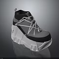 High Top Gray And Black Shoes With White Laces And Thick Platform Sole Design