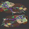 Cartoon Style Rocky Ground Scene With Twisted Tree Roots And Purple Gems