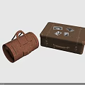 Brown Handheld Duffle Bag And Rectangular Suitcase With Photo Stickers For Daily Use