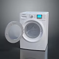 White Front Loading Washing Machine With Open Door And Digital Control Panel 3d model