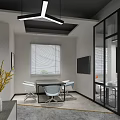Modern Office Interior Design With Open Layout Glass Partitions Pendant Lights And Decorative Plants