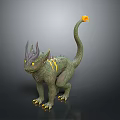 Green Mythical Creature 3D Model With Purple Horns Yellow Eyes Claws And Stripes