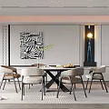 Elegant Modern Dining Room Interior With Round Table Chairs Wall Art And Pendant Lighting