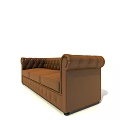 Classic Brown Leather Multi Seater Sofa With Tufted Design And Rounded Armrests 3d model