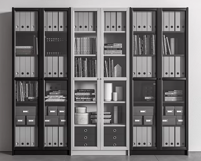 Modern Modular Bookcase with Books File Folders and Storage Jars 3d model