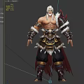 Muscular White Haired Warrior Game and Film Character With Armored Outfit and Red Cape