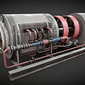 Industrial Machinery With Large Drums Red Components Pipes And Control Panel