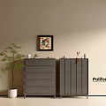 Modern Gray Entryway Cabinet And Side Cabinet With Potted Plant Framed Artwork And Decorative Items