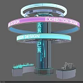 Futuristic Exhibition Design Display With Circular Glowing Rings Blue Pillar And Platforms
