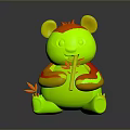 Cute Cartoon Panda Character Sitting Holding Green Bamboo With Black White Fur And Pink Cheeks