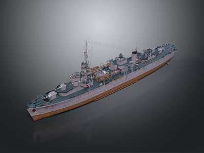 Detailed 3D Model of Large Water Vessel With Masts Chimneys and Deck Equipment 3d model