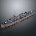 Detailed 3D Model of Large Water Vessel With Masts Chimneys and Deck Equipment