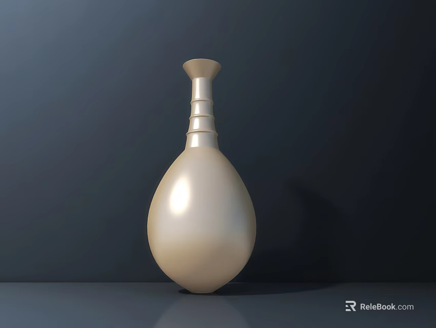 Light Colored Teardrop Vase With Fresh Flowers And Spiral Neck On Dark Surface 3d model 