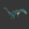 Game Movie Character Blue Orange Dragon Creature With Red Spines Long Tail And Standing Posture
