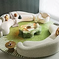Modern Curved Boucle Sofa And Unique Marble Coffee Table Set For Elegant Comfortable Living Room