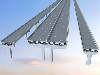 Modern Bridge Structure With Multi Lane Roadway And Support Beams Against Blue Sky 3d model