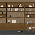 Wooden Bookshelf With Multiple Shelves Decorative Items And Cozy Reading Corner