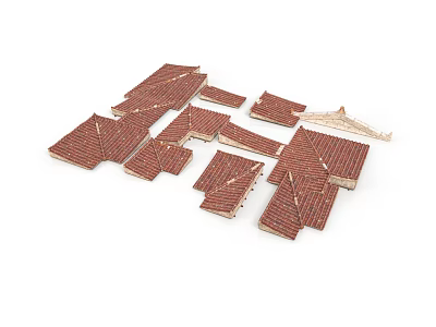 Architectural Building Model Featuring Red Roof Tiles And Various Shapes 3d model