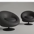 Stylish Black Single Sofa With Round Leather Design And Circular Base 3d model