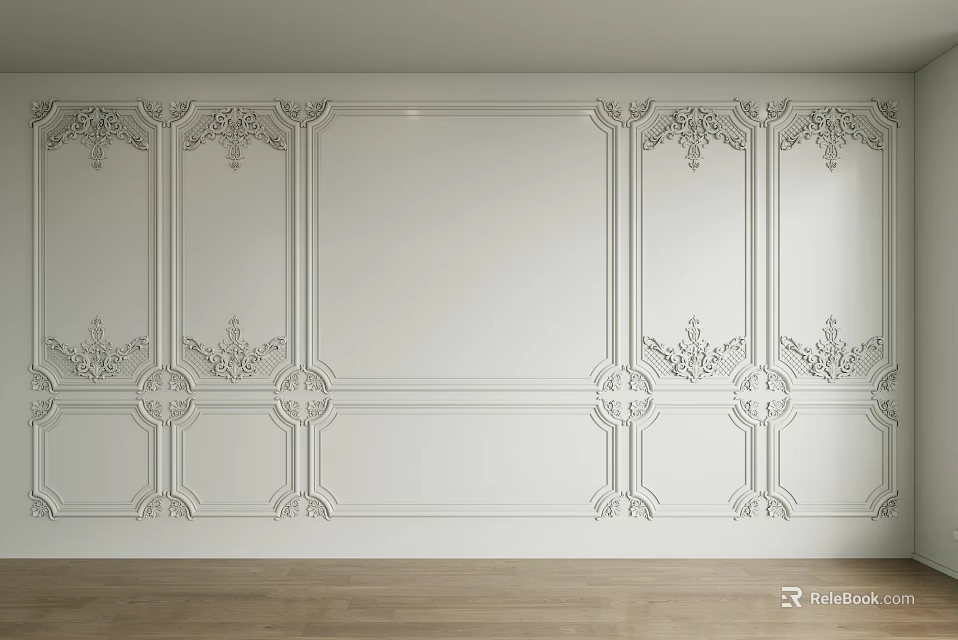White Wall Interior Design With Decorative Gypsum Molding And Intricate Patterns 3d model 