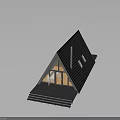 Triangle Shaped House Exterior Design With Wooden Deck And Large Windows