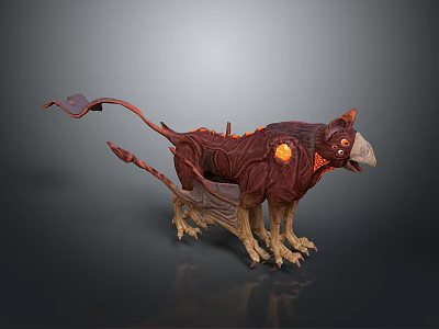 Fantasy Mythical Creature Character Featuring Red Body Orange Glowing Parts Wings And Tail 3d model