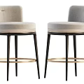 Modern Bar Stools With Beige Gray Upholstered Back Black Metal Legs And Gold Footrest Ring