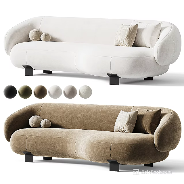 Modern Curved Multi-seater Sofa with Soft Fabric Multiple Colors and Decorative Pillows 3d model 