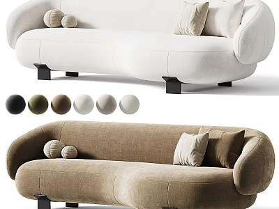 Modern Curved Multi-seater Sofa with Soft Fabric Multiple Colors and Decorative Pillows 3d model