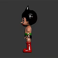 Astro Boy 3D Cartoon Model With Black Spiky Hair Big Eyes Red Boots Green Shorts