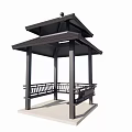 Traditional Landscape Pavilion With Black Roof Multi Layered Structure And Stone Platform