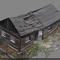 Dilapidated Old Wooden House With Broken Roof Weathered Planks And Overgrown Grass