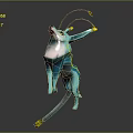 Blue Cat Like Animal With Long Ears Yellow Accents And Standing Pose