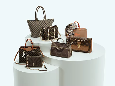 Stylish Designer Handbags Collection With Leather Checkerboard Patterns And Metal Hardware 3d model