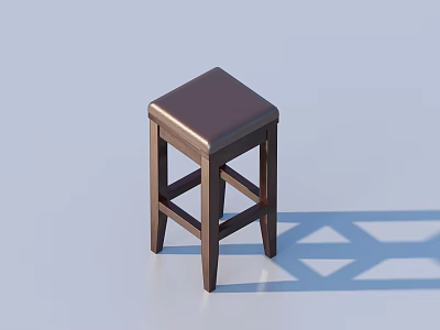 Dark Brown Square Seat Stool With Wooden Frame And Simple Design 3d model