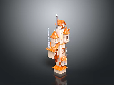 Unique Multi Level Building Design With Orange Roofs Small Towers Windows And Chimneys 3d model