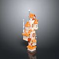 Unique Multi Level Building Design With Orange Roofs Small Towers Windows And Chimneys 3d model