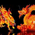 Colorful Illuminated Dragon And Phoenix Landscape Sculptures For Outdoor Night