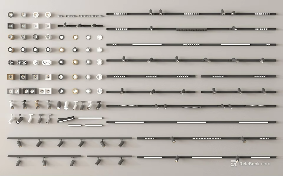Various Styles Of Downlights And Spotlights In Black And White With Mounting Hardware And Bulbs 3d model 