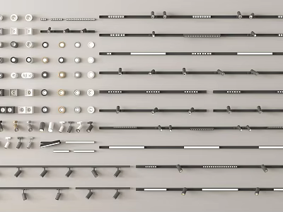 Various Styles Of Downlights And Spotlights In Black And White With Mounting Hardware And Bulbs 3d model