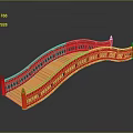 Red Arch Bridge With Traditional Design Wooden Deck And Ornate Railings