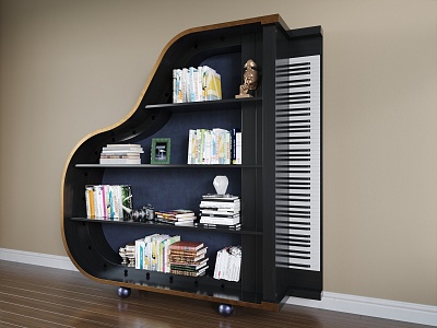 Piano Cabinet Shaped Bookcase Bookshelf Storage Rack 3d model