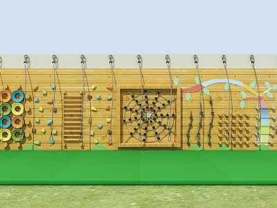 Outdoor Children's Play Equipment Featuring Colorful Climbing Holds Wall Net Structure And Safety Mat 3d model