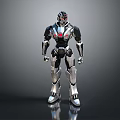 Futuristic Robot Character With Silver Black Armor And Red Chest Core Standing Pose 3d model