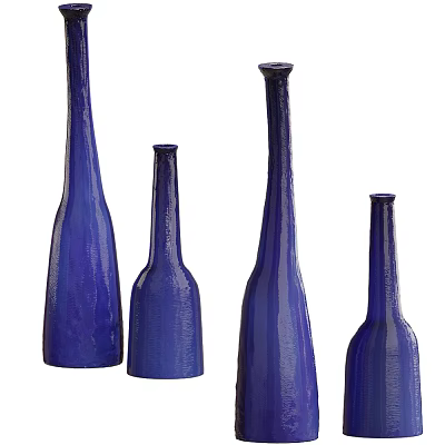 Four Blue Decorative Vases With Different Sizes And Tall Narrow Neck Design 3d model