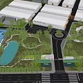Aerial Garden Landscape Design With Green Spaces Trees Pathways Water Feature And Parking Areas