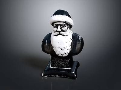 Game and Movie Character Santa Claus Bust Sculpture With White Beard Black Hat And Base 3d model