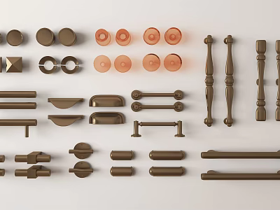 Various Metal Door Handles With Different Shapes And Bronze Brown Finishes 3d model