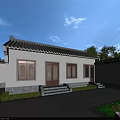 Traditional Chinese Ancient Architecture Courtyard With Tile Roof And Green Garden Surrounded By Trees