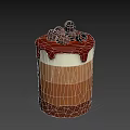 Layered Chocolate Vanilla Cup Dessert with Crumbled Base Chocolate Curls and Drizzle